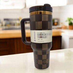 Designer Inspired Laser Etched Tumbler with Checkered Pattern NWT